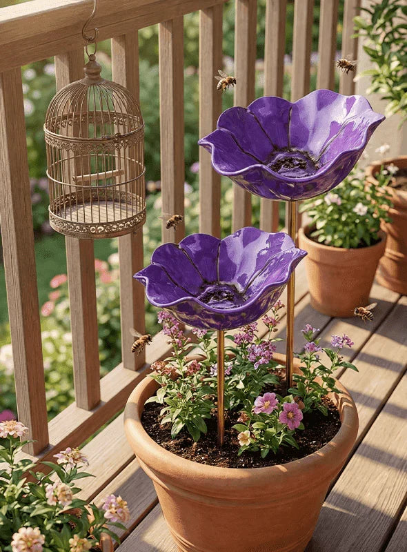 Handmade Metal Bird Feeder Flower - Decorative Garden Planter