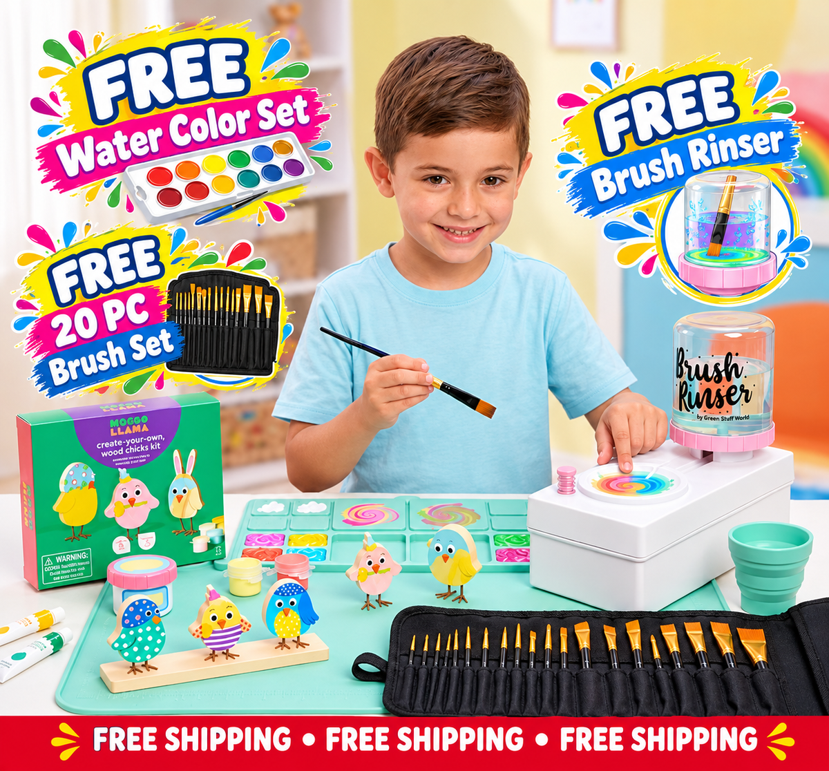 Amazing Painting & Rinsing Station - With Brush Rinser & 20 Pcs Brush Set