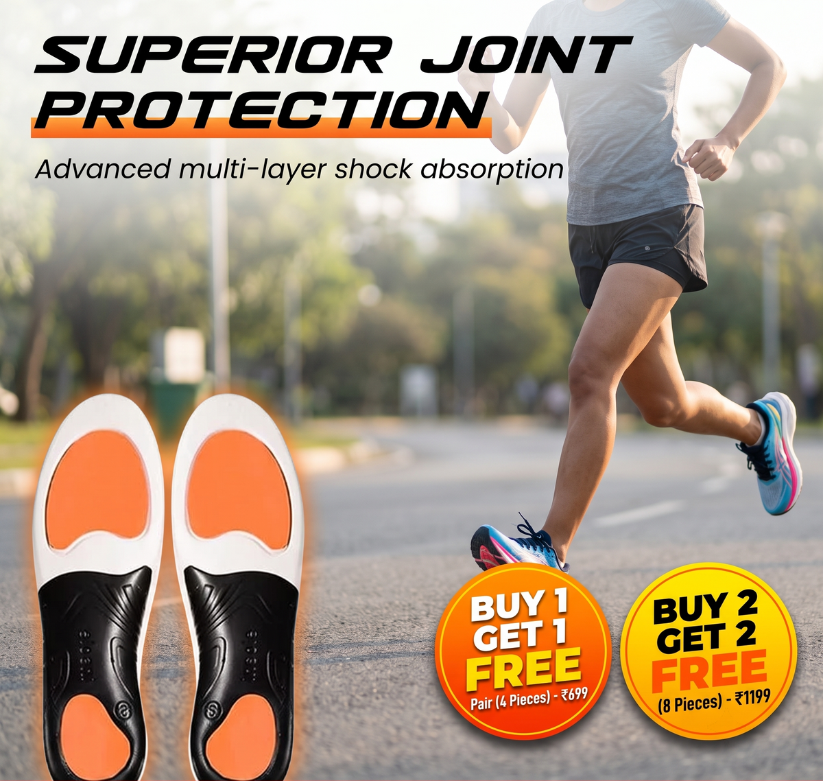 Shock-absorbing Insoles with Arch Support | Breathable | Pain-relieving