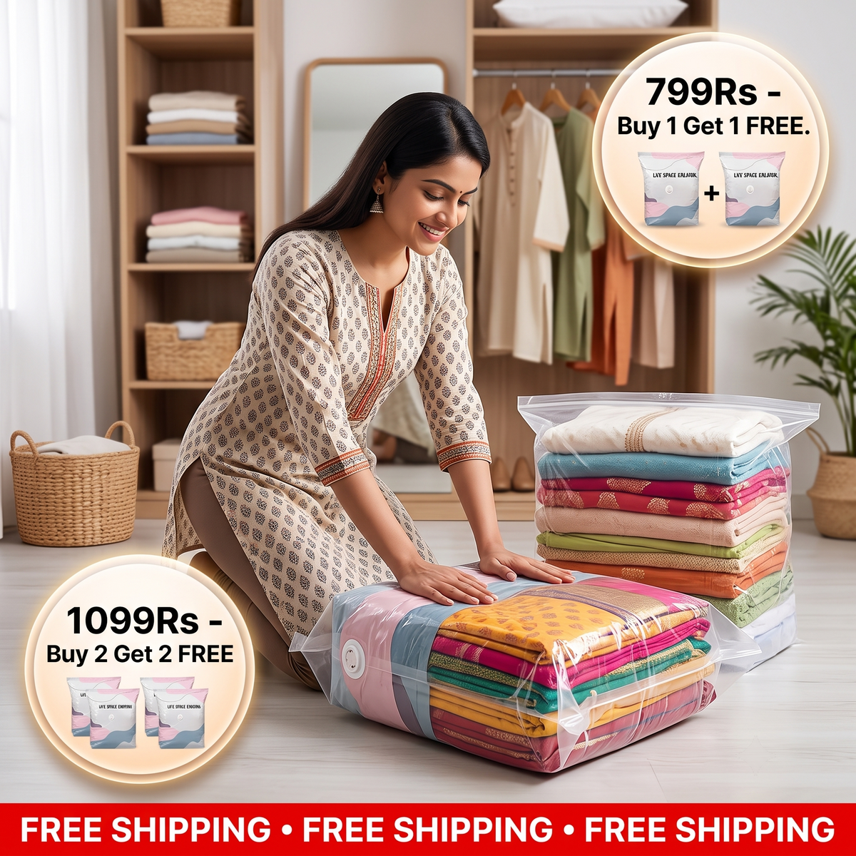 Space-saving vacuum bag without the use of a pump | Buy 1 Get 1 FREE