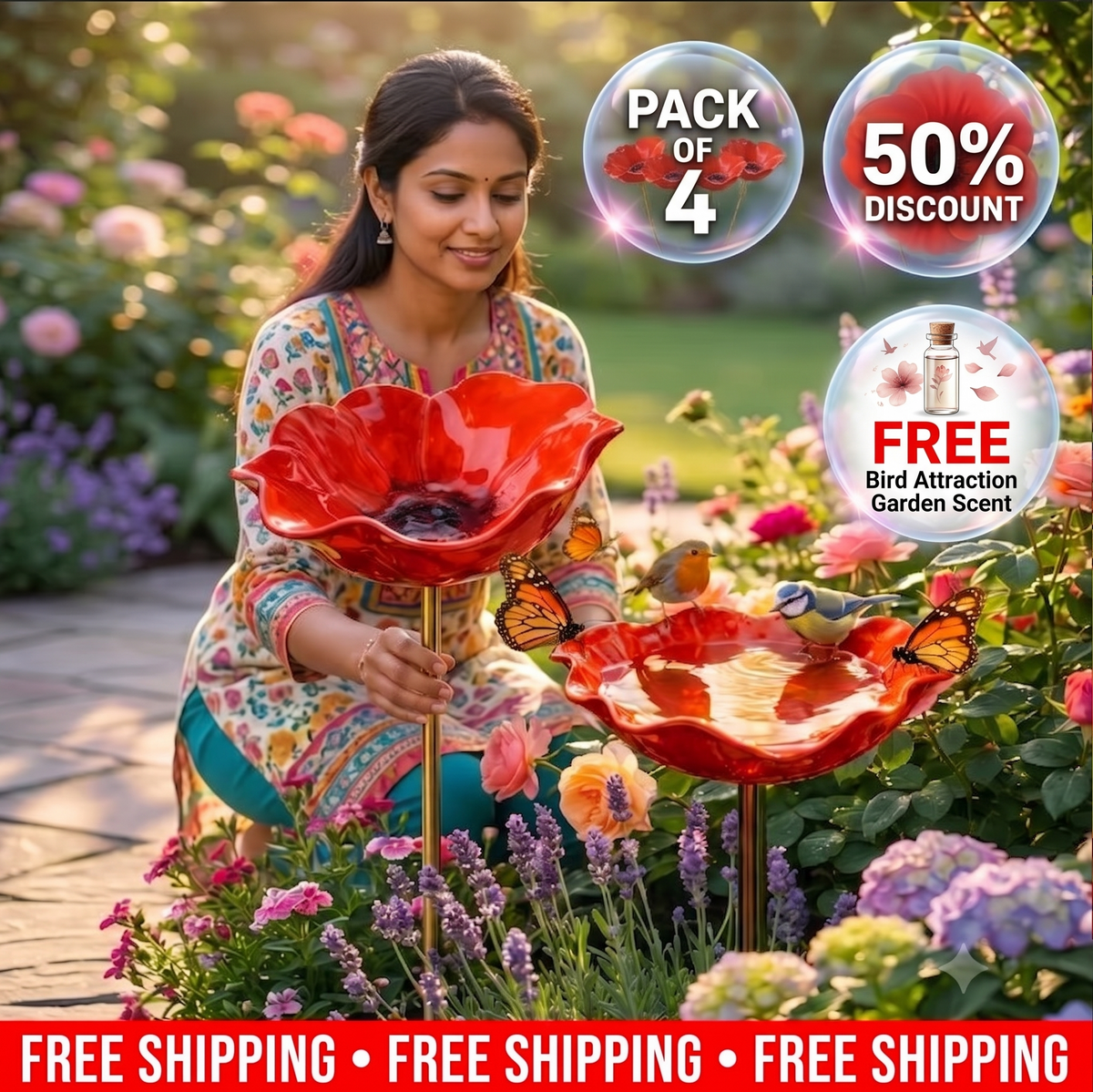 Handmade Metal Bird Feeder Flower - Decorative Garden Planter