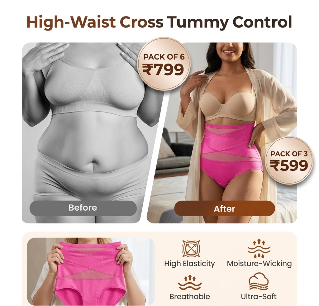 High-Waist Cross Tummy Control Panties | Pack of 6