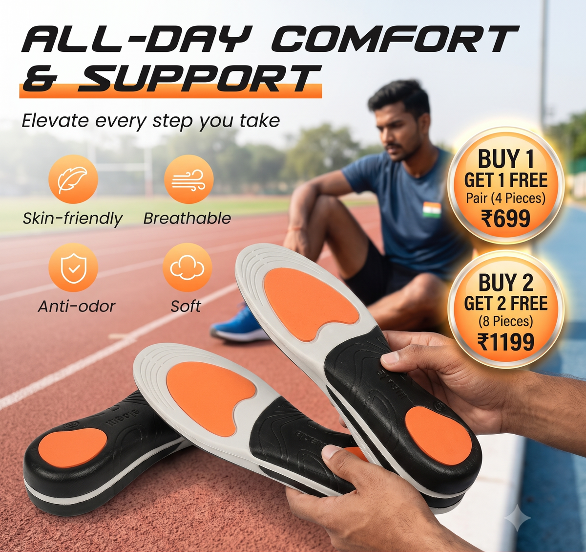 Shock-absorbing Insoles with Arch Support | Breathable | Pain-relieving