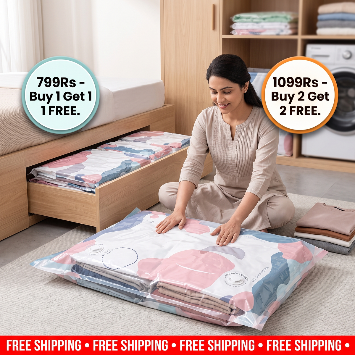 Space-saving vacuum bag without the use of a pump | Buy 1 Get 1 FREE