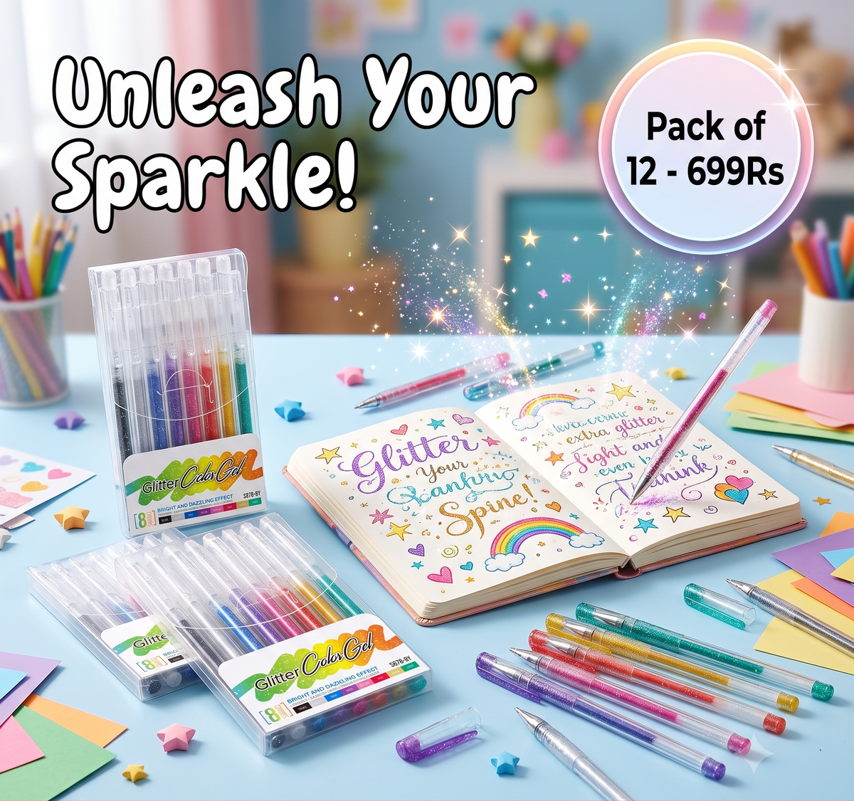Glitter Gel Pen Set | Pack of 24