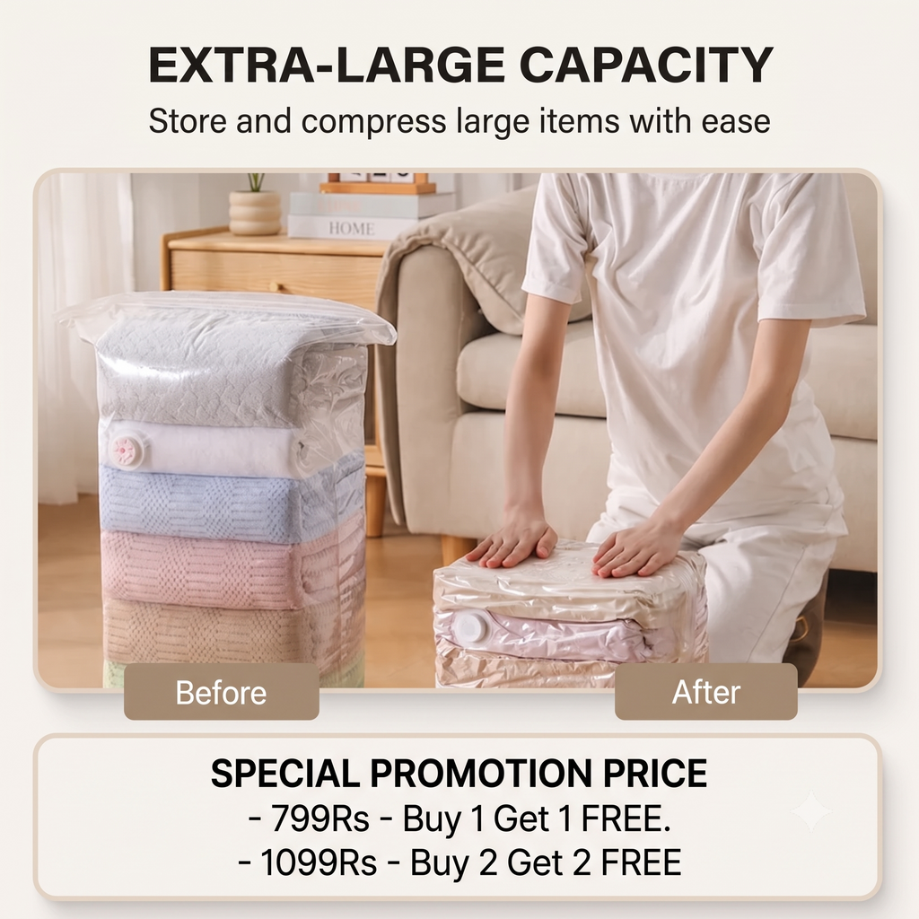 Space-saving vacuum bag without the use of a pump | Buy 1 Get 1 FREE