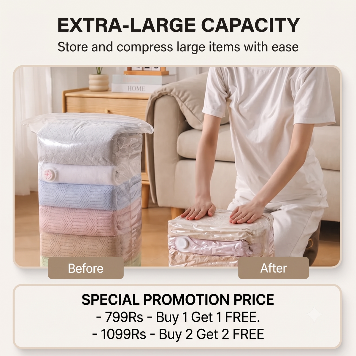 Space-saving vacuum bag without the use of a pump | Buy 1 Get 1 FREE