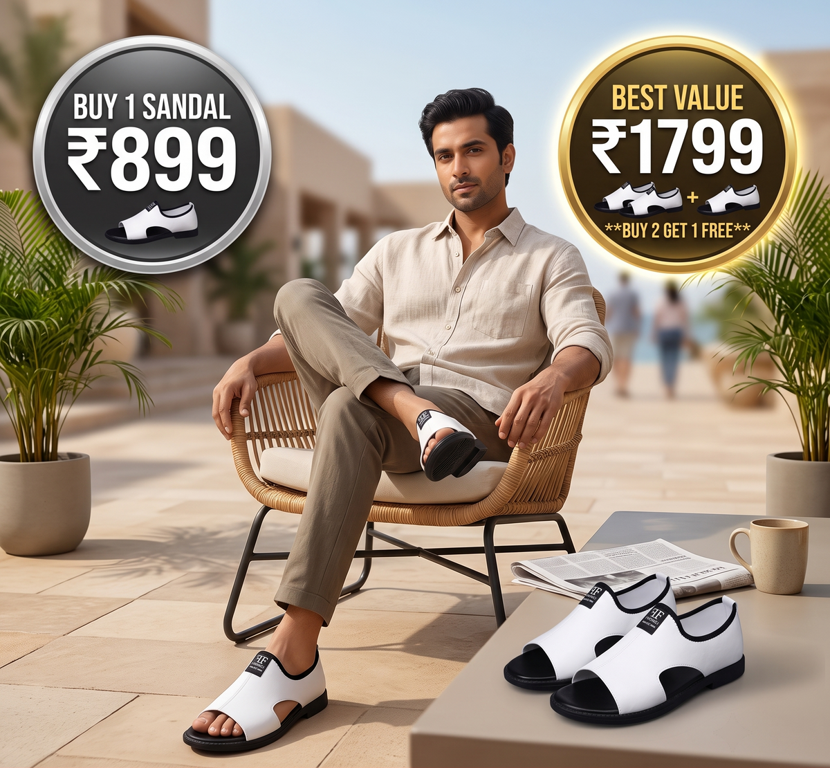 Men's Open-Toe Casual Sandals | Textured Leather