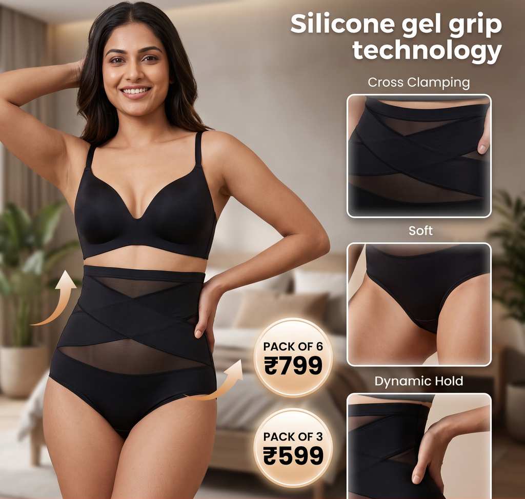 High-Waist Cross Tummy Control Panties | Pack of 6