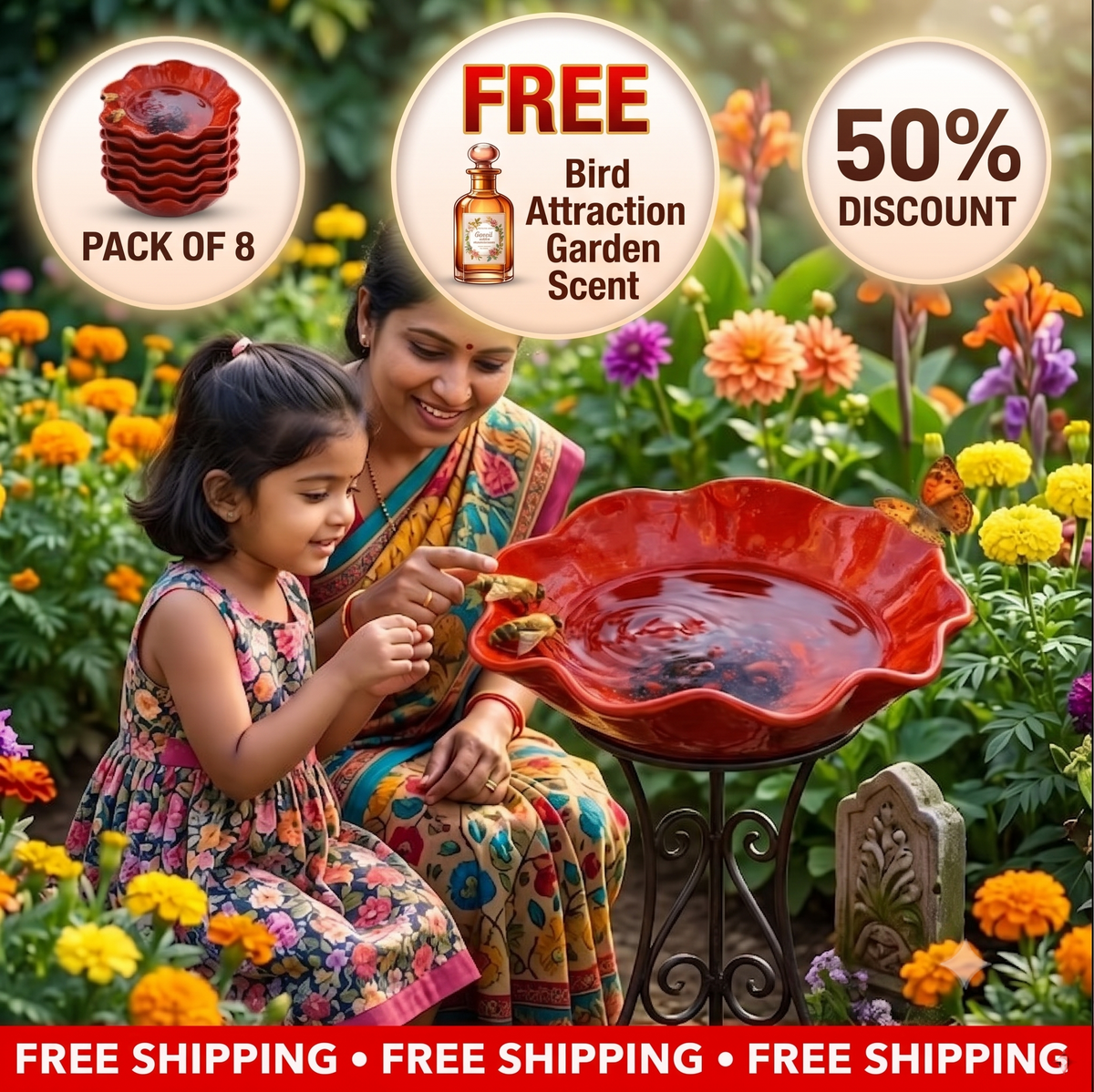 Handmade Metal Bird Feeder Flower - Decorative Garden Planter
