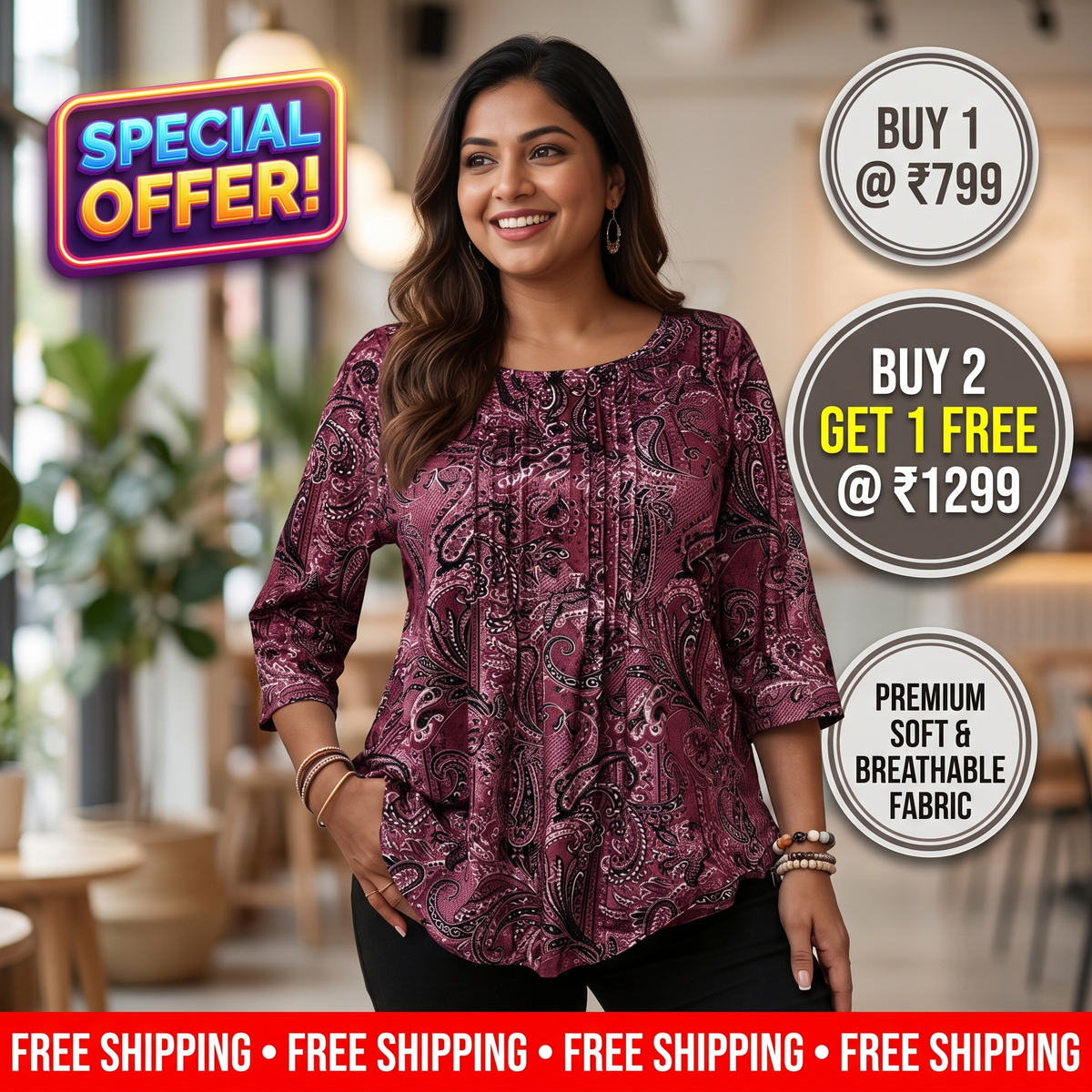 Women’s Paisley Print Relaxed Top | Relaxed Fit