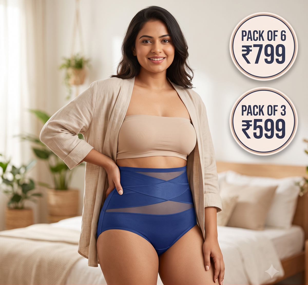 High-Waist Cross Tummy Control Panties | Pack of 6