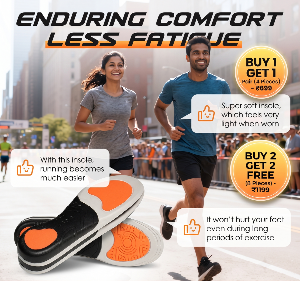 Shock-absorbing Insoles with Arch Support | Breathable | Pain-relieving