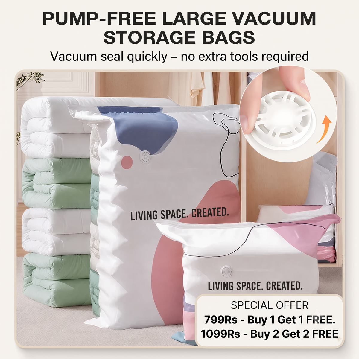 Space-saving vacuum bag without the use of a pump | Buy 1 Get 1 FREE