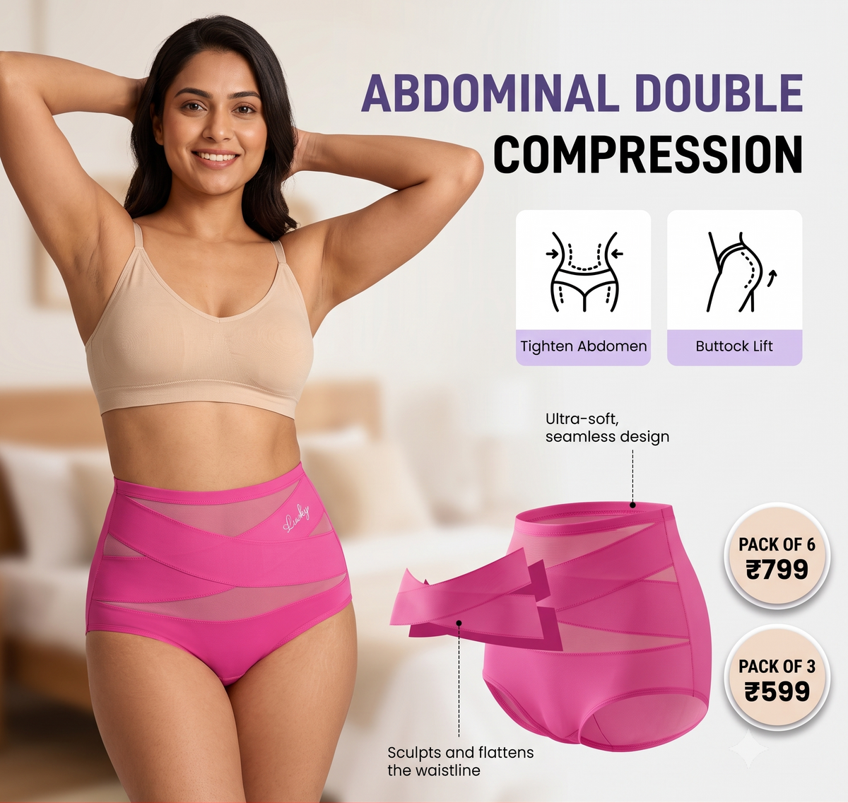 High-Waist Cross Tummy Control Panties | Pack of 6