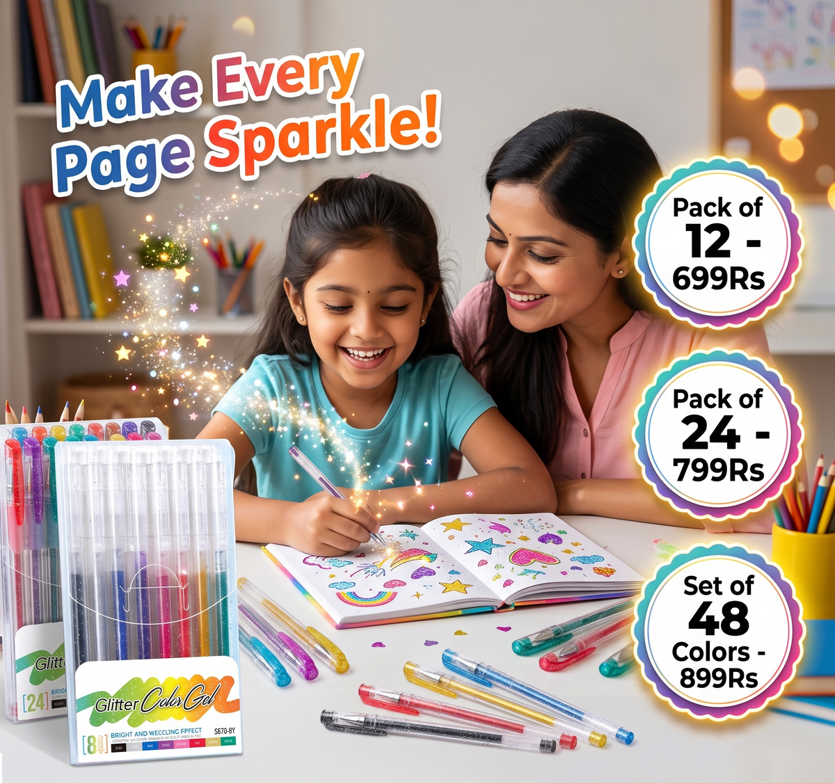 Glitter Gel Pen Set | Pack of 24